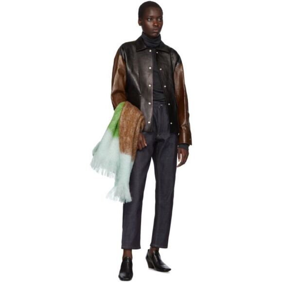 NWOT Jill Sander Tricolor Wool/Mohair Fringed Scarf. Blue/Green/Brown. - Picture 4 of 6